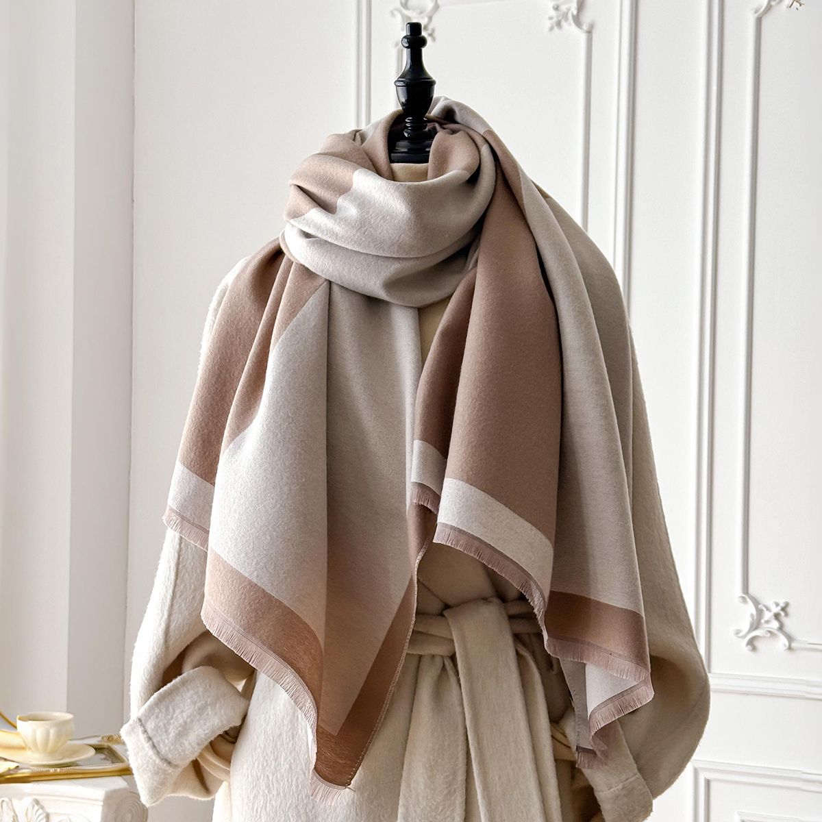 Châle Pashmina en Faux Pashmina imprimé géométrique élégant de marque 2025, à franges douces et chaudes, idéal pour l'automne et l'hiver en plein air