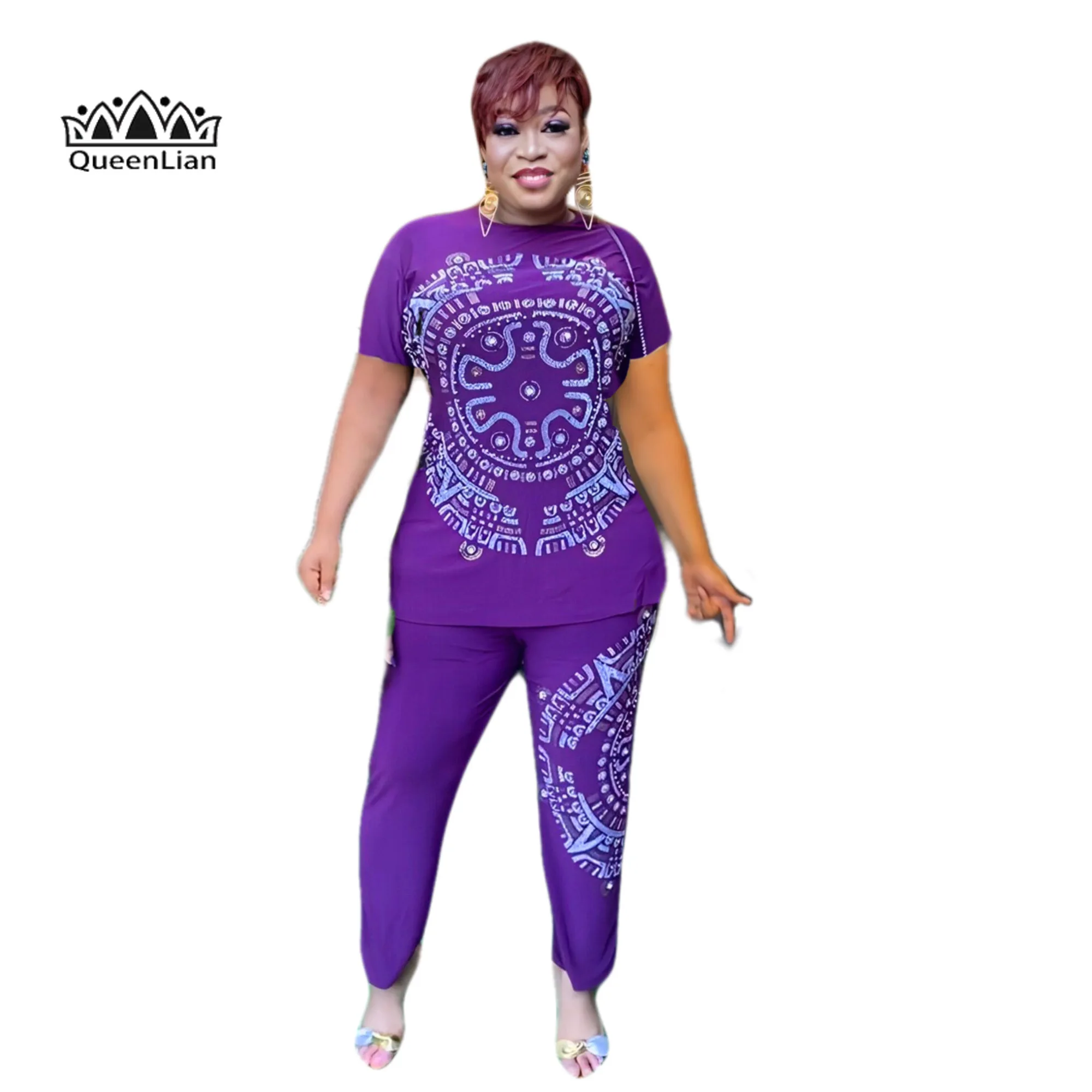 Ensemble imprimé baroque de Style bohème grande taille, manches courtes et pantalon en brique à la mode, ensemble deux pièces pour femmes, facile et charmant