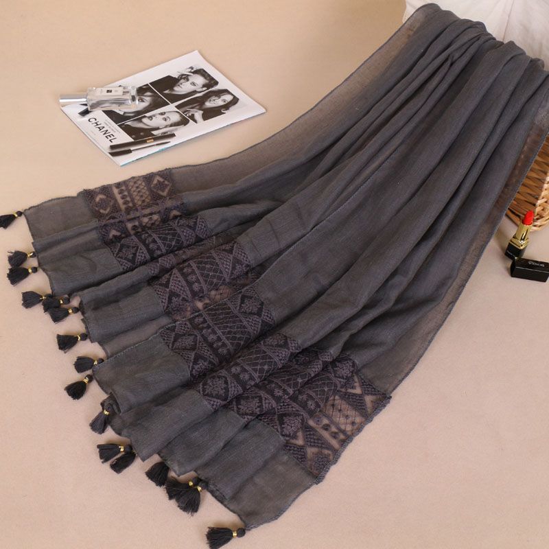 Femmes mode plaine dentelle florale Patchwork Viscose châle écharpe marque de luxe découpé Laser longue taille Bufandas musulman Hijab Wrap Snood