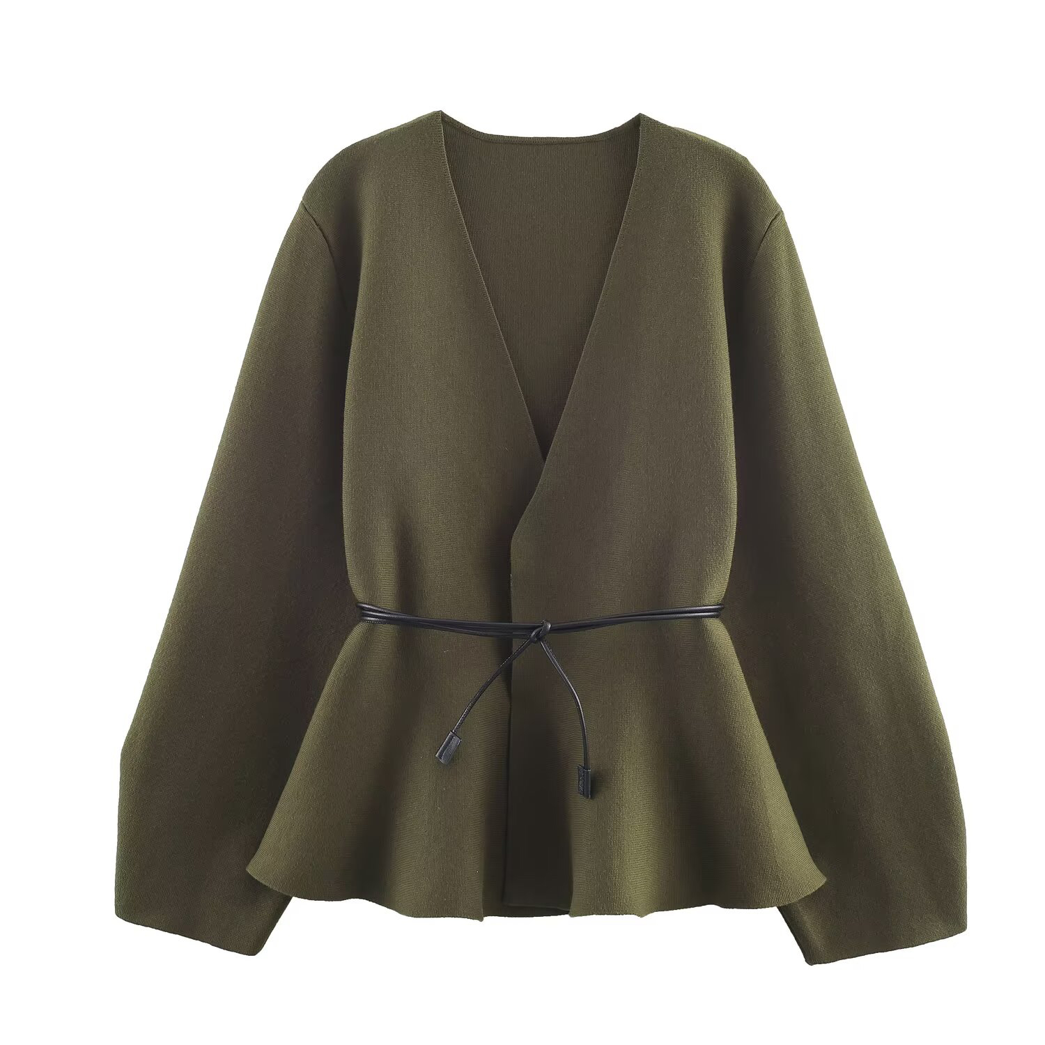 Manteau tricoté à manches longues et col en v pour femme, vêtement européen et américain, Style Simple et décontracté, avec ceinture, nouvelle collection hiver 2025