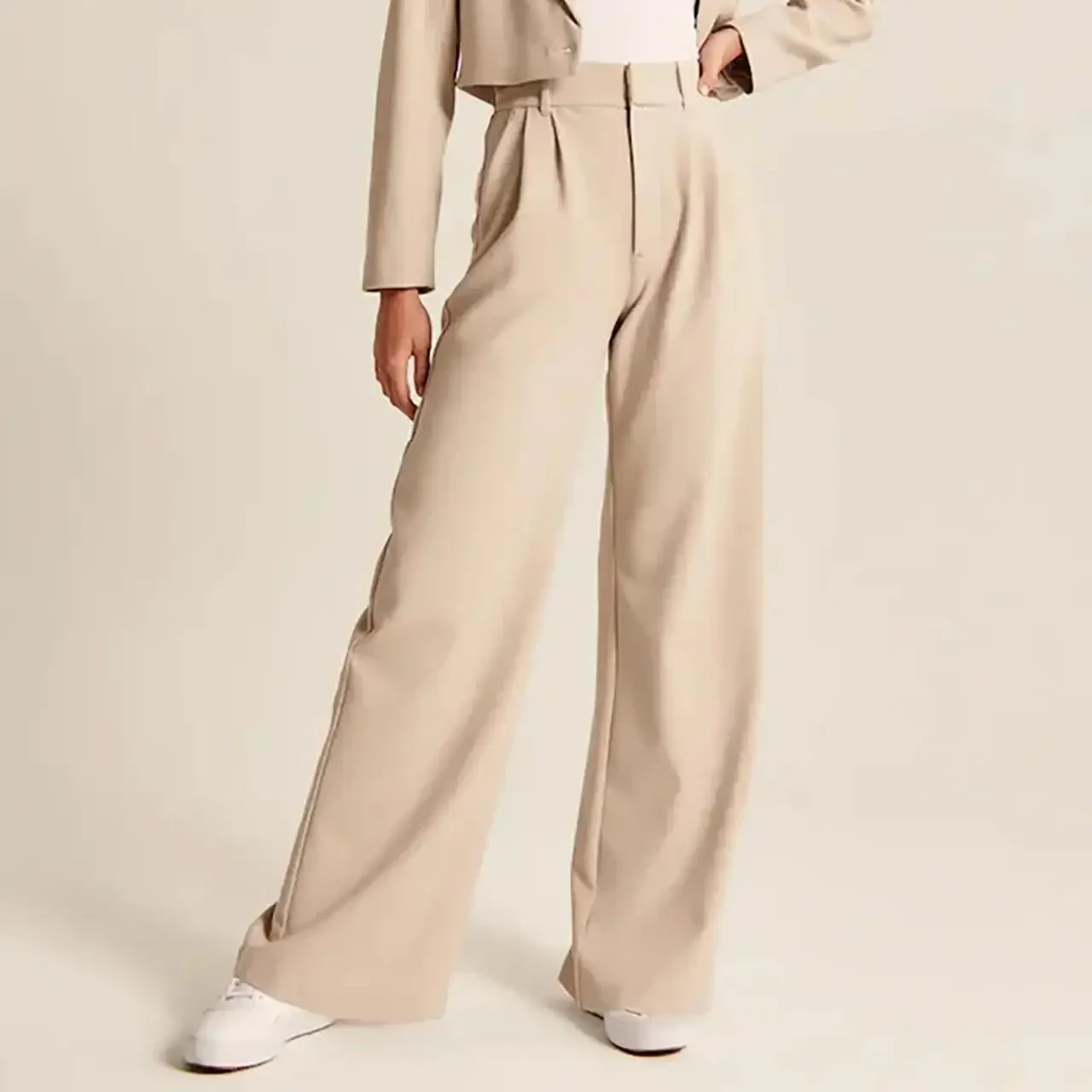 Pantalon décontracté à jambes larges pour femmes, taille haute, travail, couleur unie, sur mesure, boutonné, avec poches, pantalon de costume