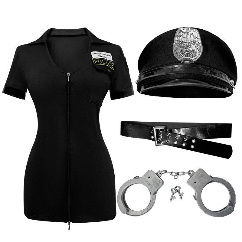 Costume de cosplay de policière pour femmes, combinaison courte sexy avec accessoires pour Halloween et le carnaval