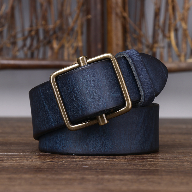 Nouvelle ceinture en cuir non perforé pour homme, boucle lisse, cuir de vachette de première qualité, ceinture en jean rétro simple et polyvalente