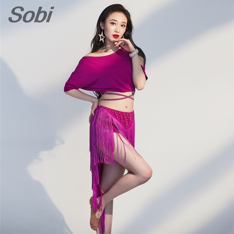 Ensemble de costumes de danse du ventre Sexy pour femmes, haut + jupe à franges, vêtements d'entraînement de classe, tenue de spectacle de danse du ventre orientale de déesse