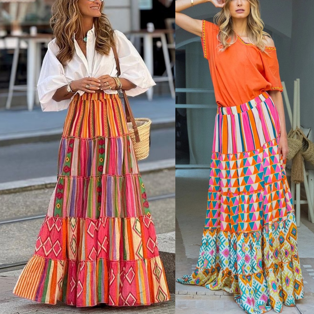 Jupe imprimée style Boho, élégante, taille élastique, ligne a, à volants, grand ourlet, vêtements de plage, vacances, jupe longue ample pour femmes