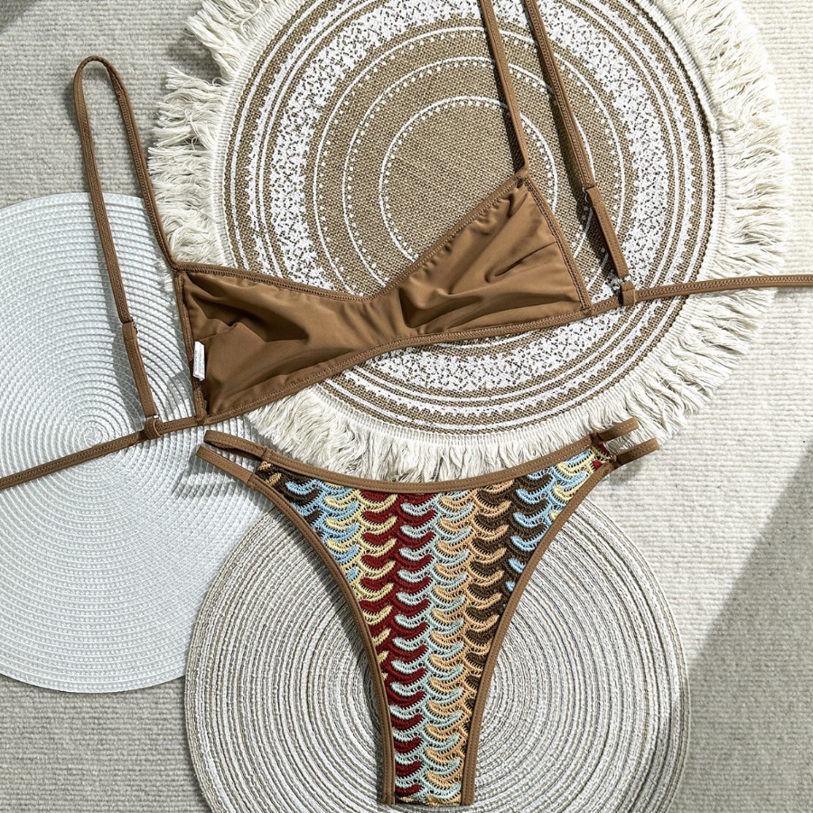 Nouvel ensemble de bikini vintage au crochet, style bohème, pour les vacances à la plage, maillot de bain deux pièces rétro, maillot de bain sexy au crochet pour l'été