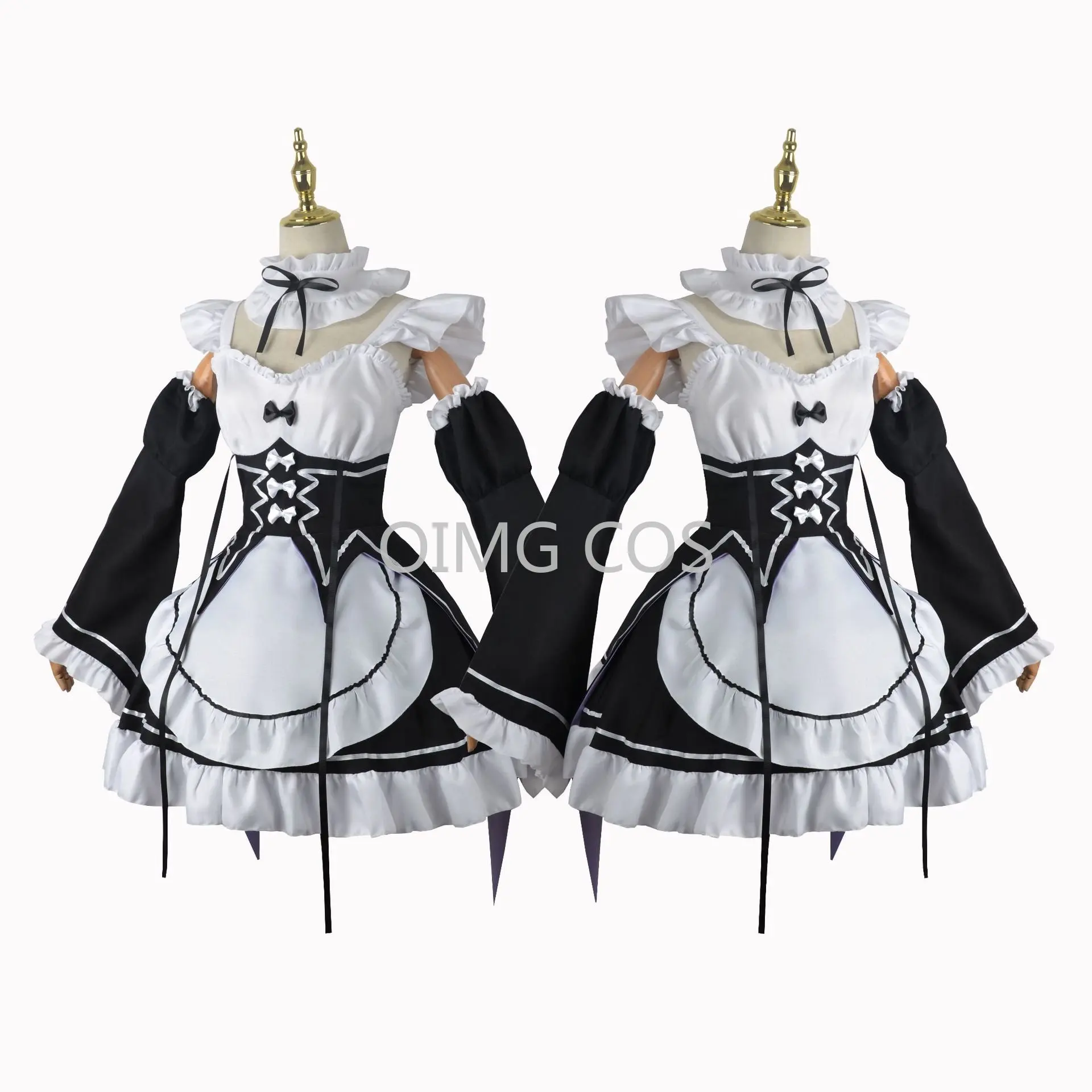Costume de Cosplay Ram/Rem Re:zero Kara Hajimeru Isekai Seikpetrol, Robe de Demoiselle d'Honneur Anime, Coiffe de ix