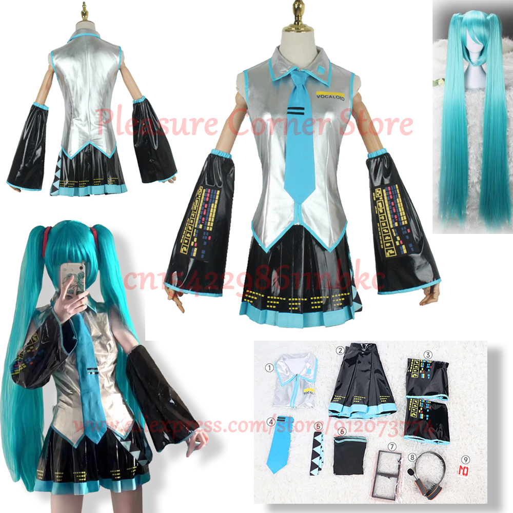 Costume de Cosplay Miku, ensemble complet en tissu cuir argenté, couvre-chef de Cosplay, tenue de Costume, robe de marin JK, uniforme scolaire