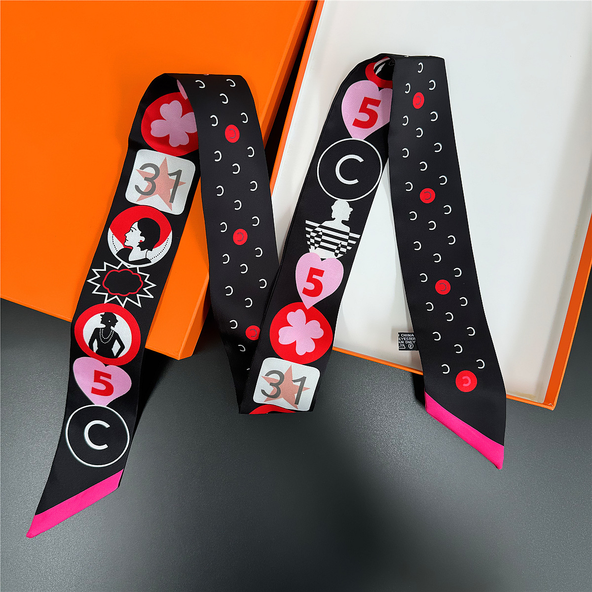 Foulard en soie classique pour femmes, 118x5cm, matériau sergé, foulard à col étroit, motif rayé, confortable pour les voyages et le bureau