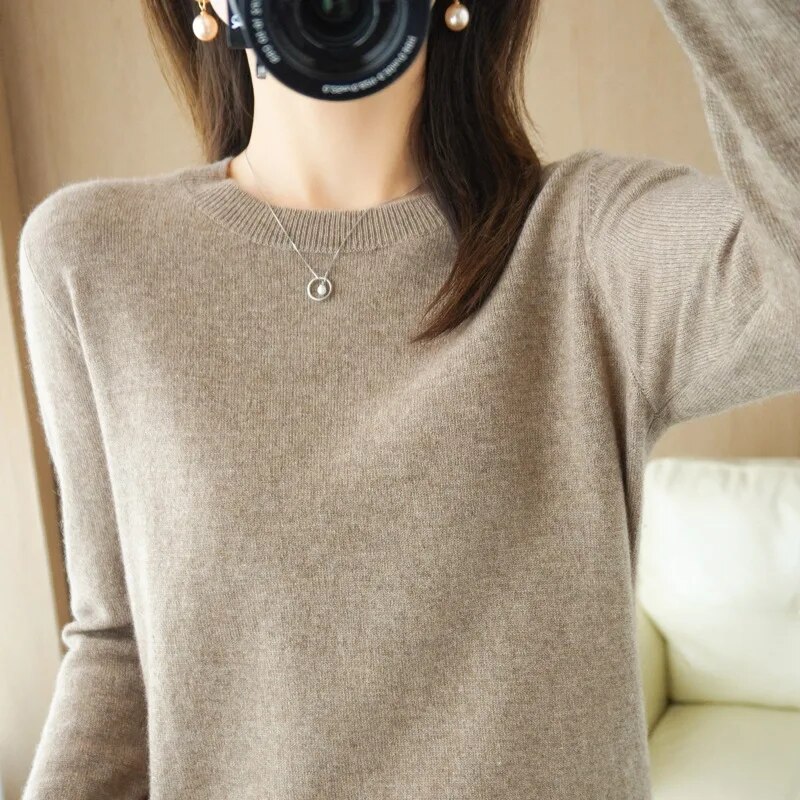 Pull-over col rond pour femme, chaud et décontracté, style coréen, collection automne-hiver, tricot basique, chemise de base 2026