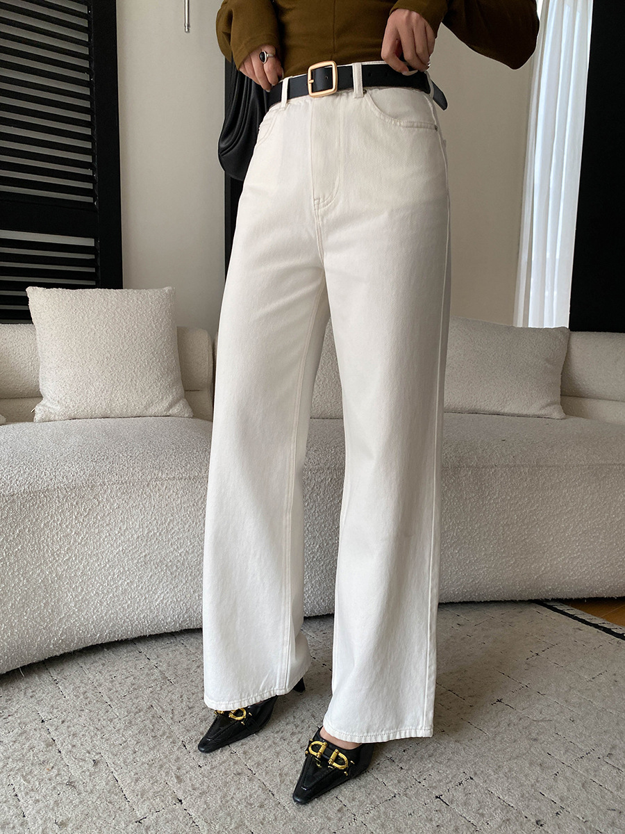 Jean taille haute à jambe large et droite pour femme, élégant et simple, idéal pour le quotidien, effet amincissant