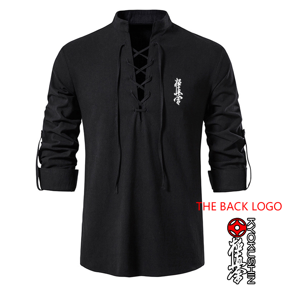 Kyokushin karaté impression mode 2023 nouvel homme été couleur unie lin à manches longues confortable classique coupe ajustée t-shirt hauts