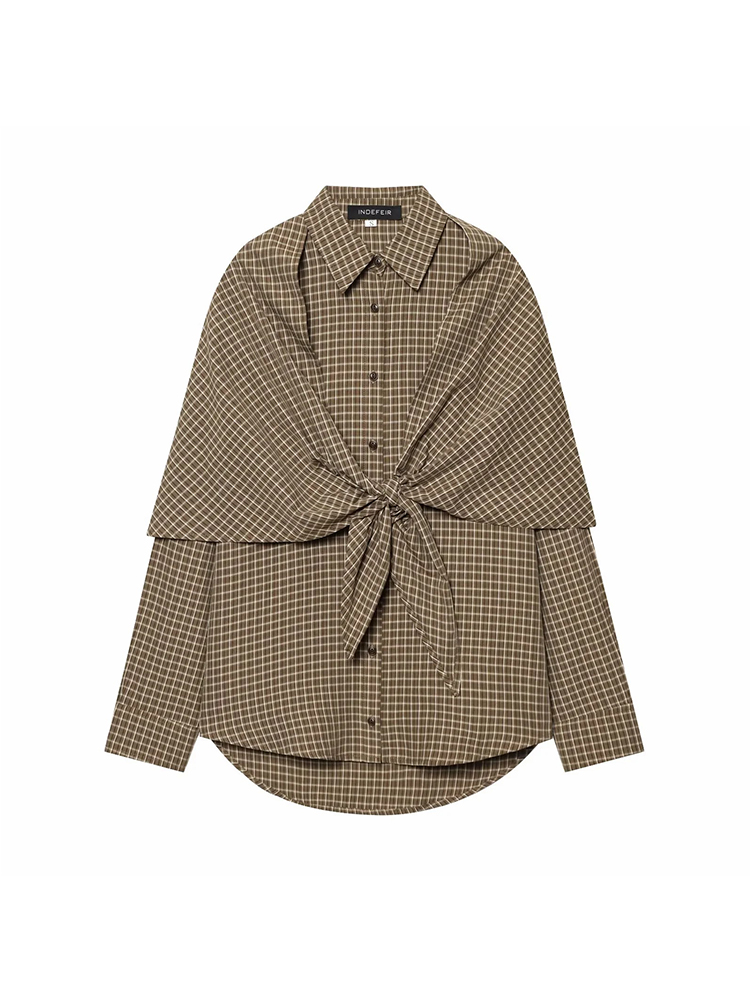 Chemise à carreaux pour femme, style printemps, avec col châle, boutonnée, décontractée, à manches longues, à simple boutonnage