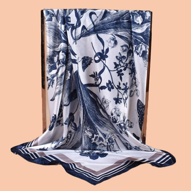 Foulards carrés en soie à imprimé floral papillon pour femmes, écharpes, bandanas, hijabs, cravates de cou, foulards doux pour femmes