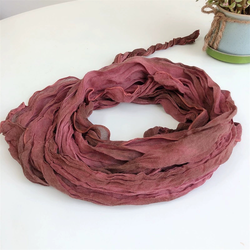 Écharpe rétro en coton doux et confortable pour femme, écharpe plissée Chic, automne et hiver