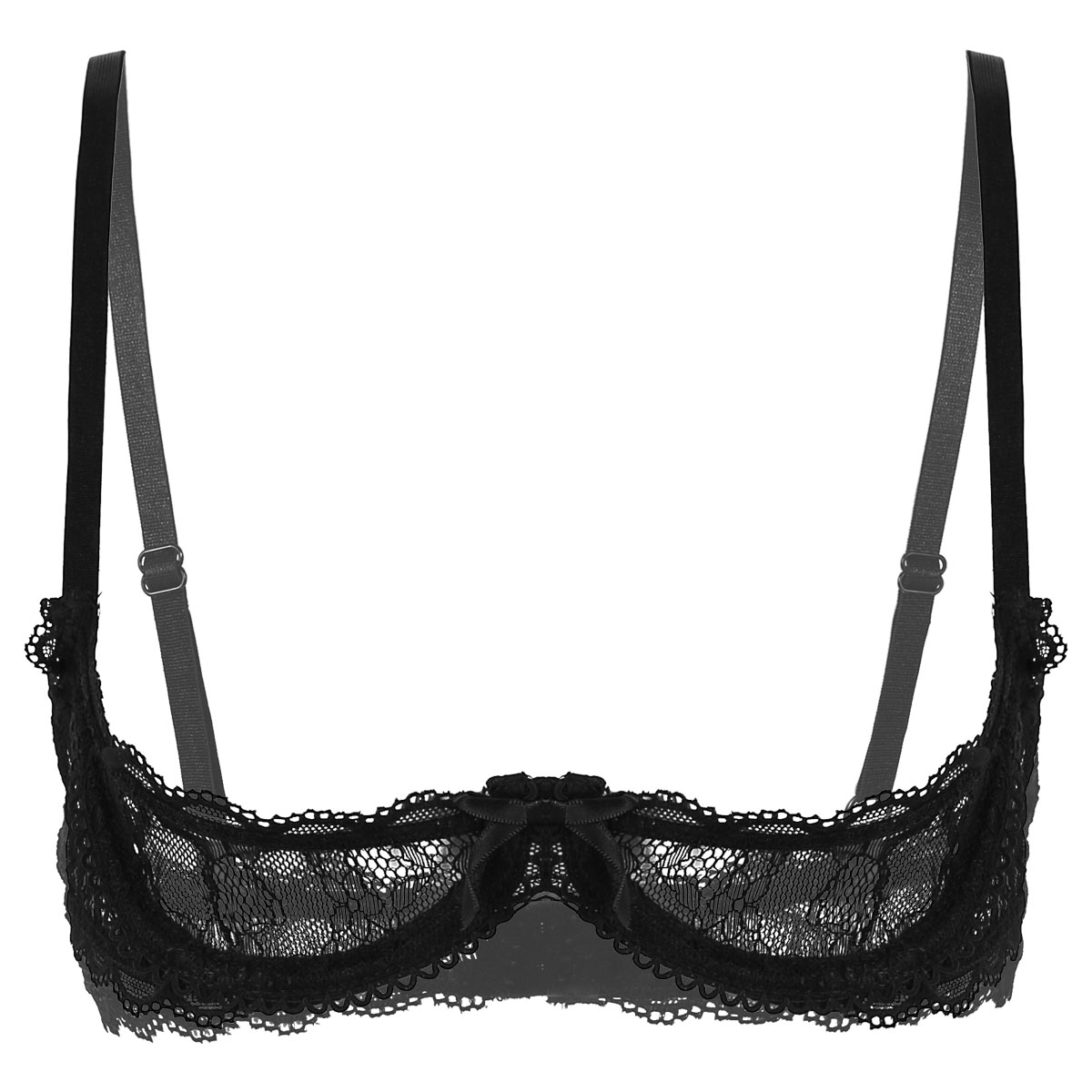 Femmes Sexy bonnets ouverts exposés mamelon soutien-gorge transparent dentelle Lingerie hauts bretelles réglables à armatures brassière sous-vêtements vêtements de nuit