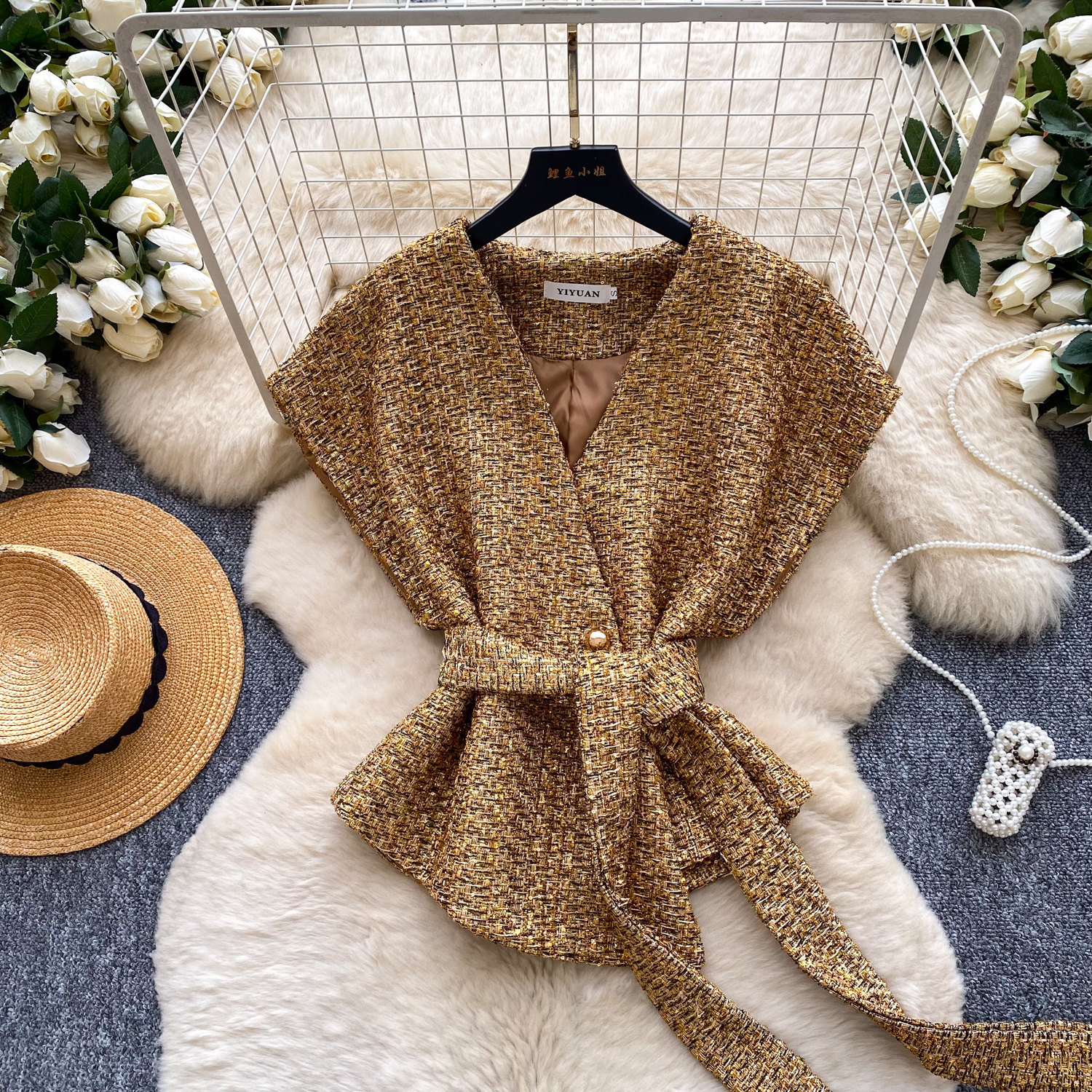 Chemisier vintage élégant sans manches pour femme, style décontracté chic, idéal pour le bureau ou la ville