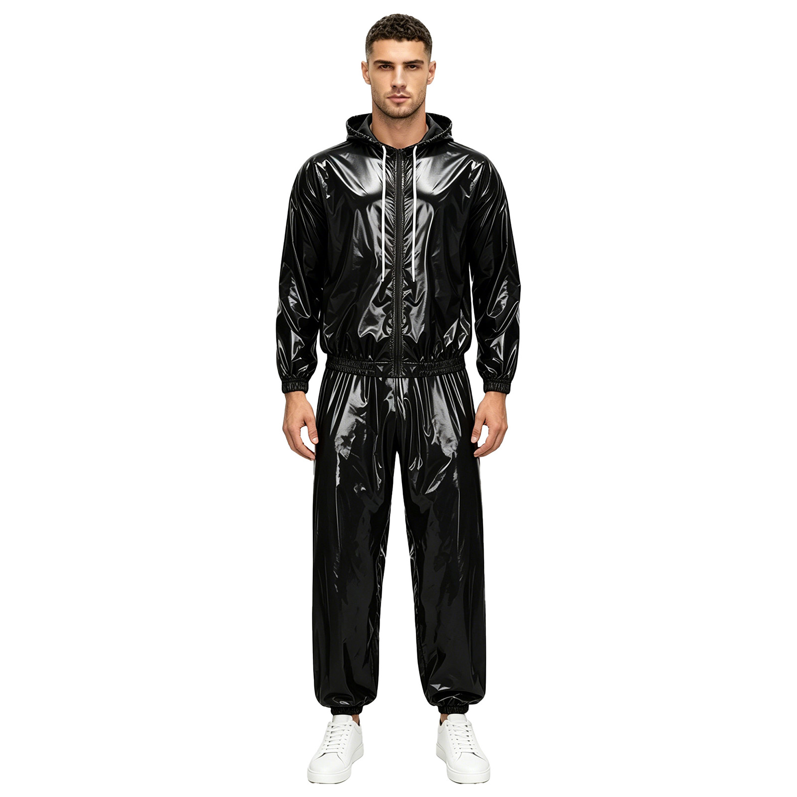 Veste imperméable brillante pour hommes, avec pantalon de jogging, vêtements de danse Hip Hop, activités de plein air, imperméable, coupe-vent, Streetwear