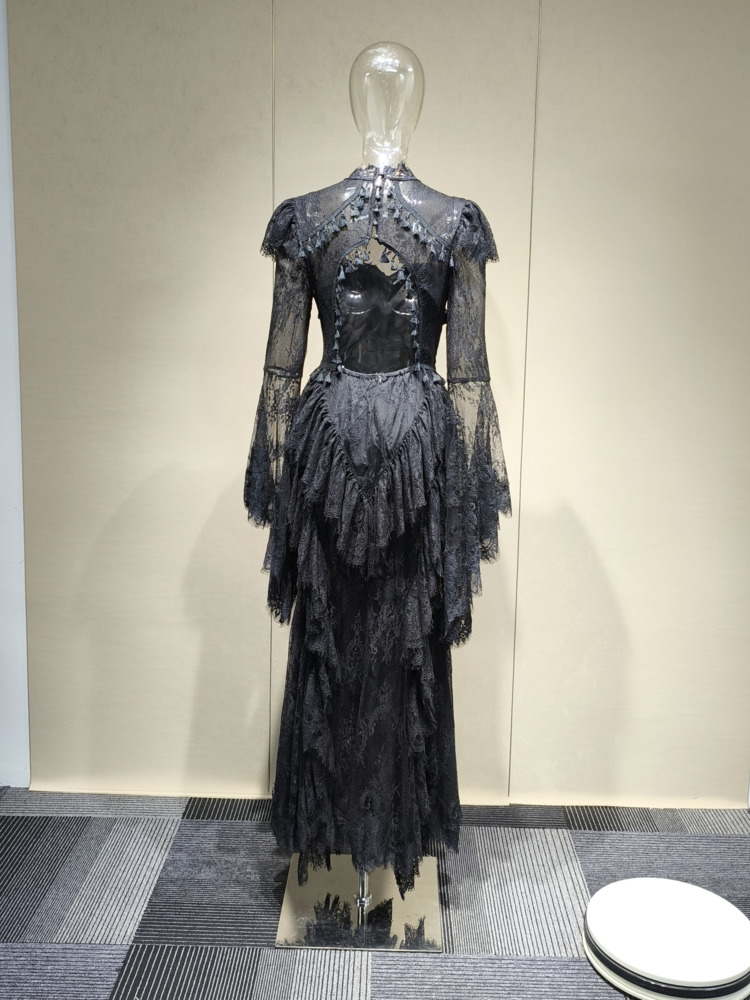 Robe de soirée DEAT 2026, nouvelle collection automne, en dentelle haut de gamme, à manches cloche, coupe ajustée pour femme, robes brodées ajourées