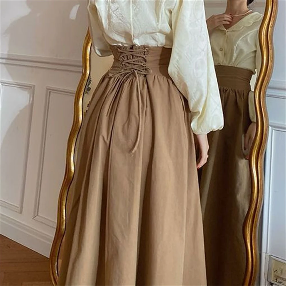 2025 printemps automne jupes amples nouvelles jupes longues femmes taille haute longueur Midi a-ligne jupe Preppy décontracté mode coréenne plissée