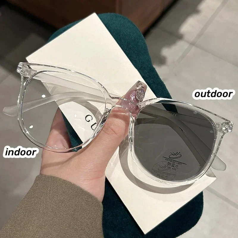 Lunettes photochromiques à monture ronde pour hommes et femmes, lunettes de myopie chimressées, lunettes de soleil rétro, protection UV, mode, 0-1.0-1.5-4.0
