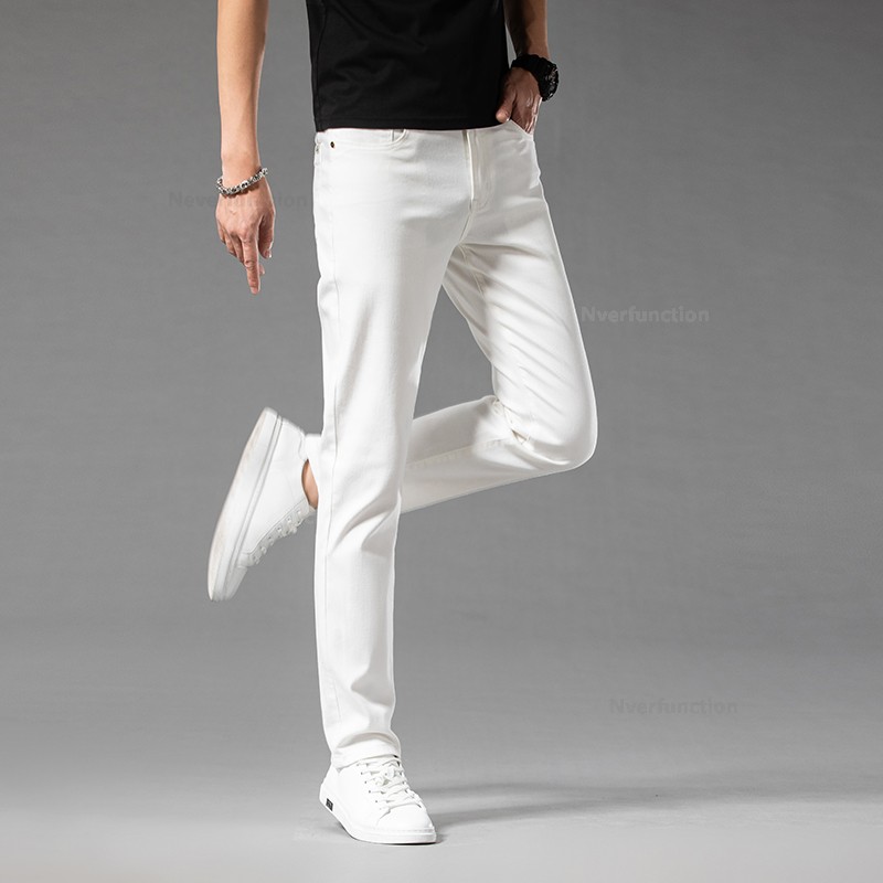 Jean Slim Blanc de Luxe pour Homme, 98% Coton, Vêtements Masculins Décontractés, Denim Droit, Nouvelle Collection Printemps Été
