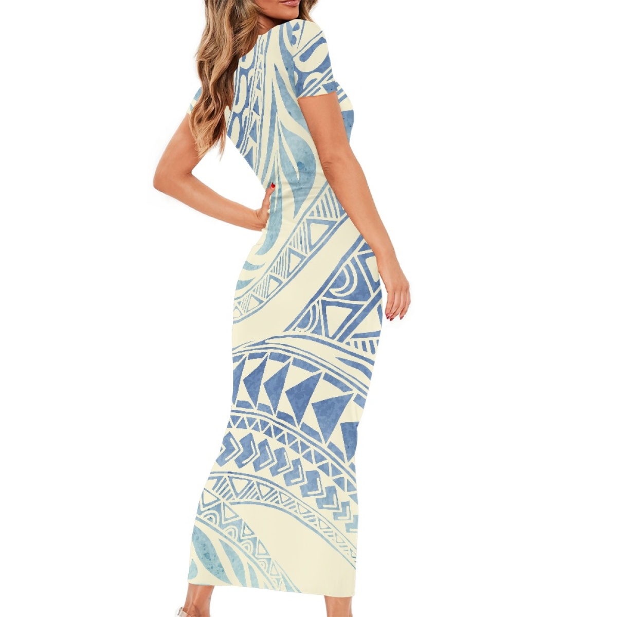 Samoa mode traditionnelle moulante robe mi-longue femmes personnalisé polynésien dégradé tatouage Totem Maxi robe robes pour dimanche blanc