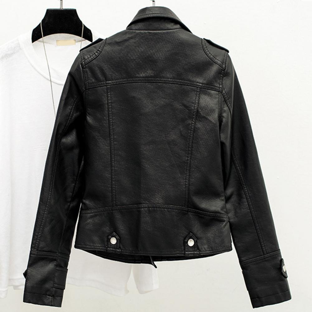 Femmes recadrée Trench revers col vestes en cuir manteau avec ceinture femme simple bouton veste courte moto veste vêtements d'extérieur