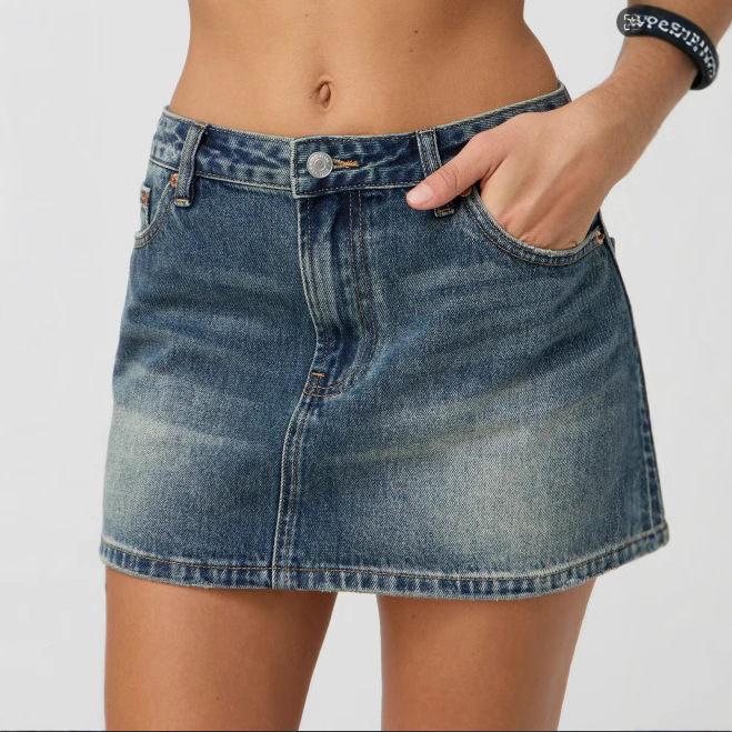 Jupe en jean délavé pour femmes, mode tendance, Simple, assortie avec tout, Mini jupes pour filles, tempérament, Style de déplacement, vêtements féminins, nouveau