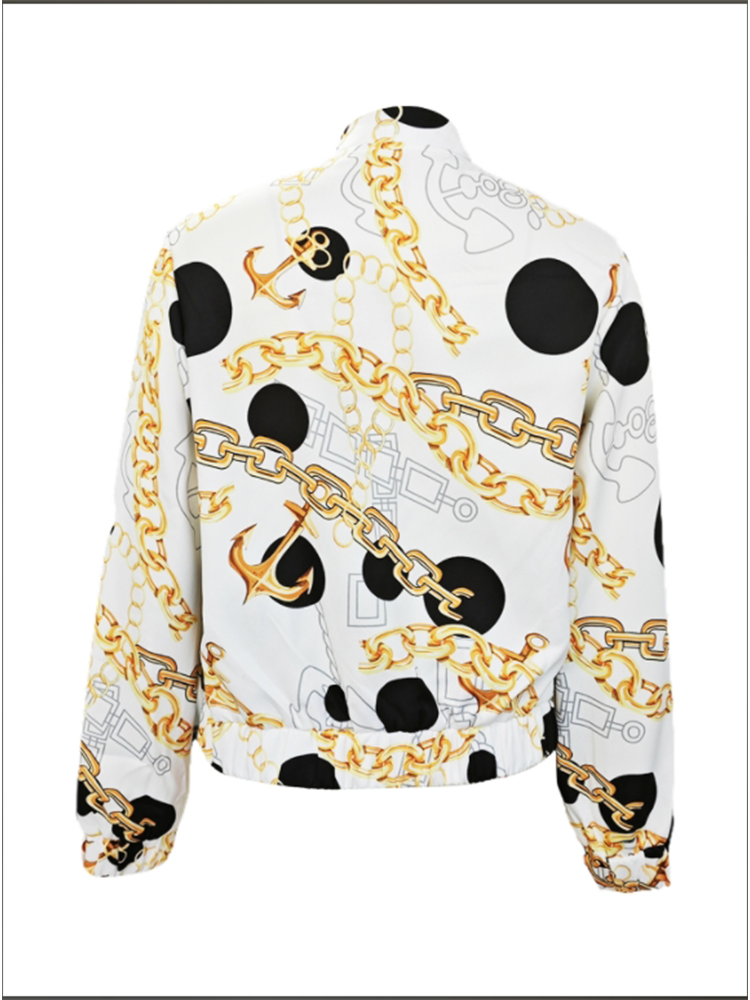 Manteau imprimé à manches longues pour femmes, veste courte à fermeture éclair, haut décontracté blanc, mode printemps et automne