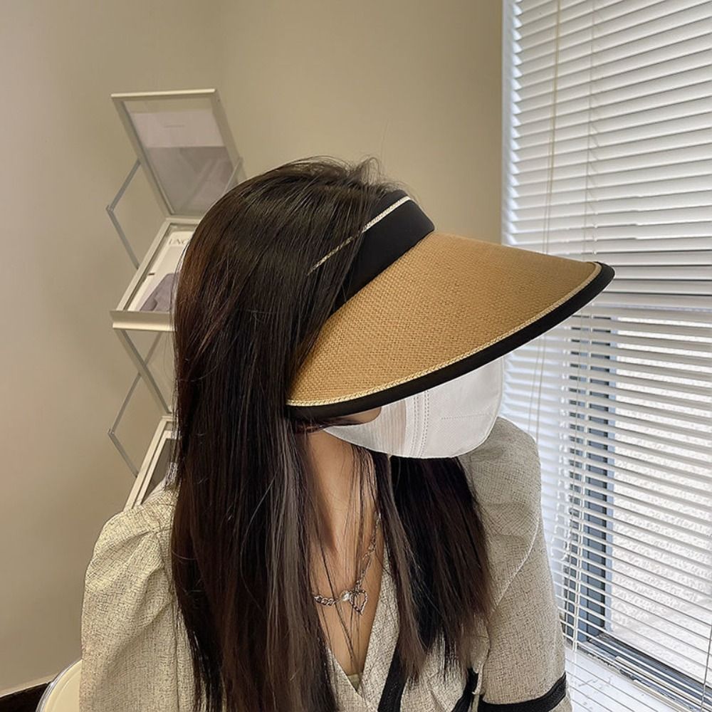 Chapeau de soleil d'été pour femmes et filles, portable, pliable, à large bord, protection UV, en paille, visière ouverte, idéal pour la plage