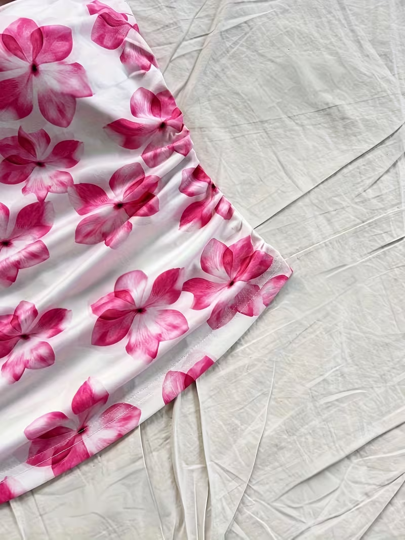 Top court d'été pour femmes, débardeur à fleurs roses, adapté aux filles au style vacances