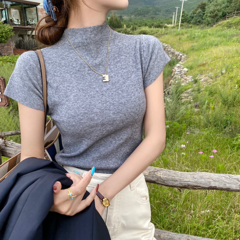 T-shirts élégants à col roulé pour femmes, collection Printemps-Été 2026, haut sexy transparent, coupe ajustée, pull décontracté, basiques streetwear féminins