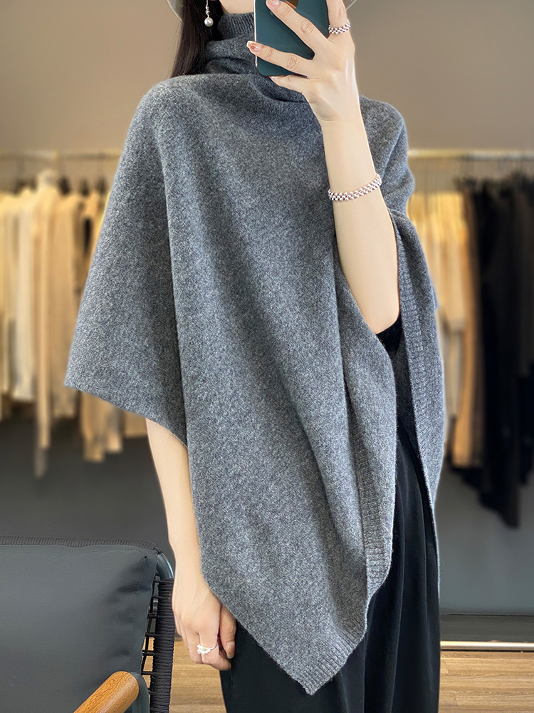 Châle en laine mérinos 100% pour femme, pull à col roulé, doux et chaud, tricoté, style coréen, vêtements féminins, automne-hiver