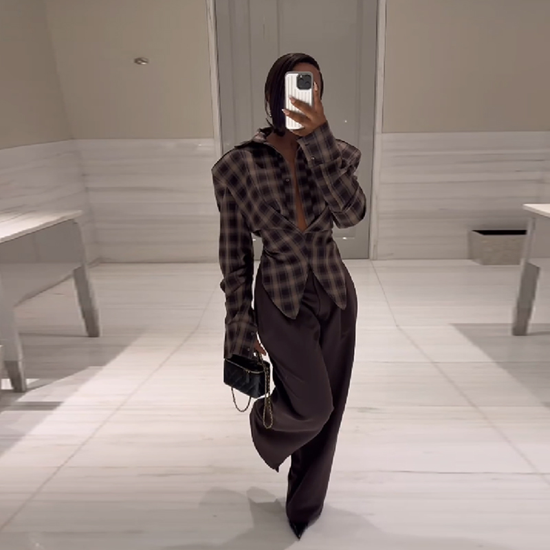 Chic Sexy Plaid à manches longues chemise Designers flatteur élégant décontracté femme haut d'automne à la mode à la mode femmes Streetwear
