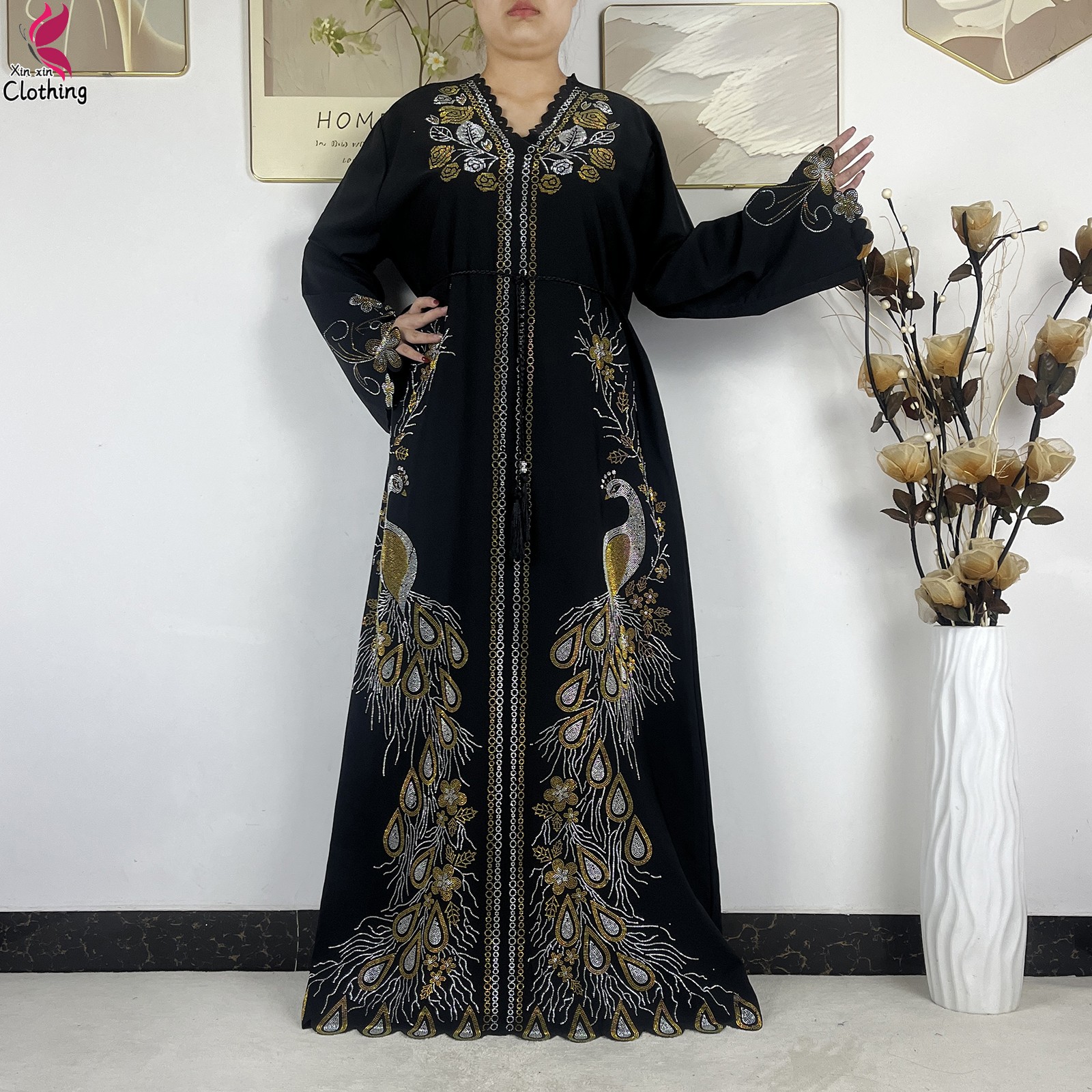 Nouvelle Robe Modeste pour Femmes Musulmanes de Dubaï 2026, en Chiffon Diamanté, Élégante, Style Arabe, Hijab, Abaya Africaine, Robe Islamique à Manches Longues, Robe Turque