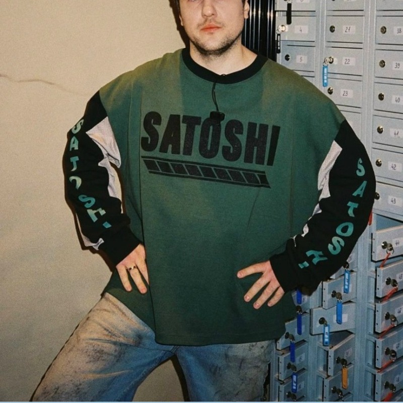 T-shirt à manches longues Satoshi T bleu, nouvelle arrivée, en coton, pour hommes et femmes, col rond, coupe oversize, effet délavé