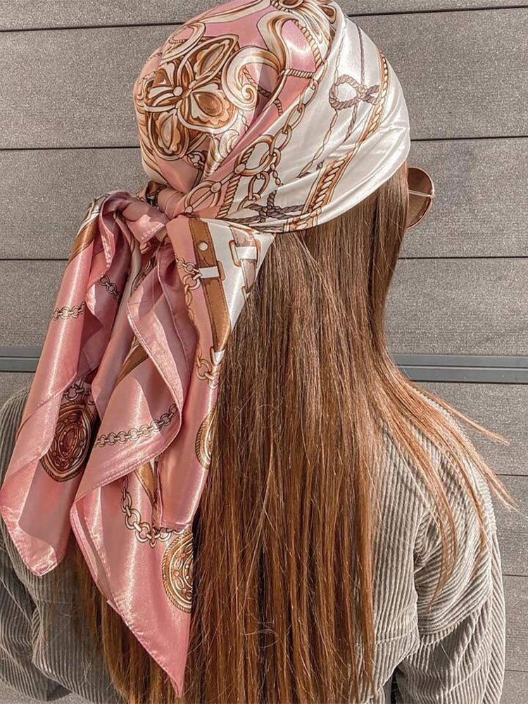 Nouvelle marque impression bandeau écharpe femmes mode 90*90 cm soie Satin Hijab Bandana foulard Protection solaire châle enveloppement foulard