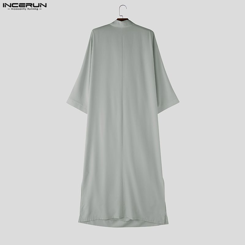 INCERUN Kaftan musulman pour homme, couleur unie, manches 3/4, robes vintage pour homme, caftan ample et décontracté, 2026, Jubba Thobe arabe
