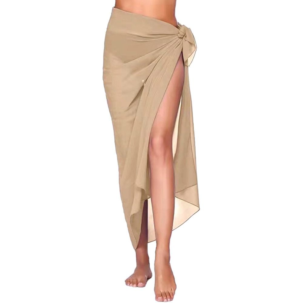 Robe de plage courte en tissu transparent avec nœud à la taille, multicolore, style sarong, en maille, pour la plage