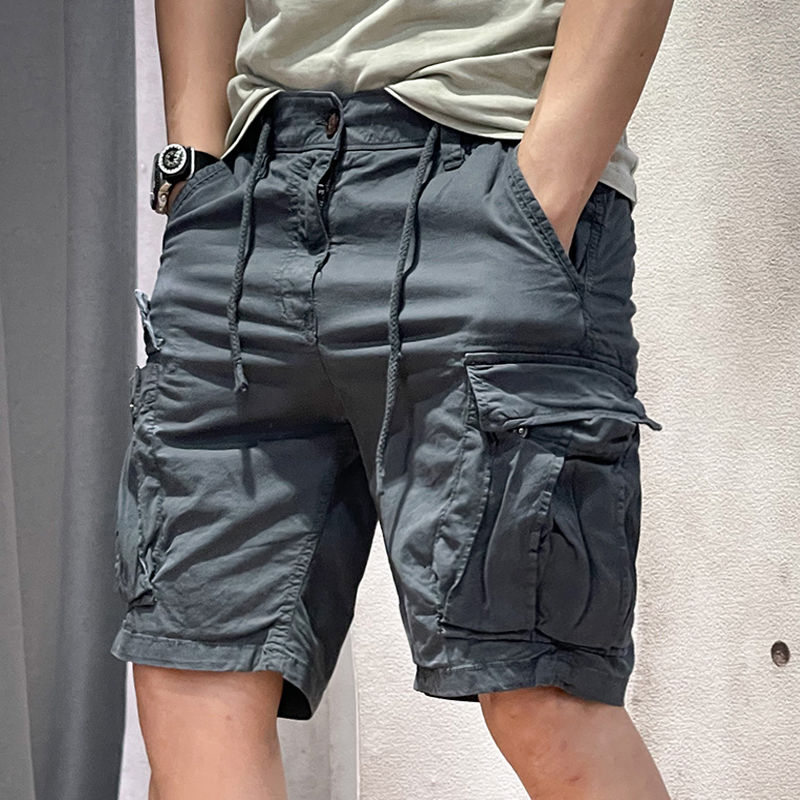 Demi-Short Cargo pour hommes, couleur unie, avec cordon de serrage, kaki, Bermuda, pantalon court, été, Style coréen, Baggy, taille élastique, Y2k