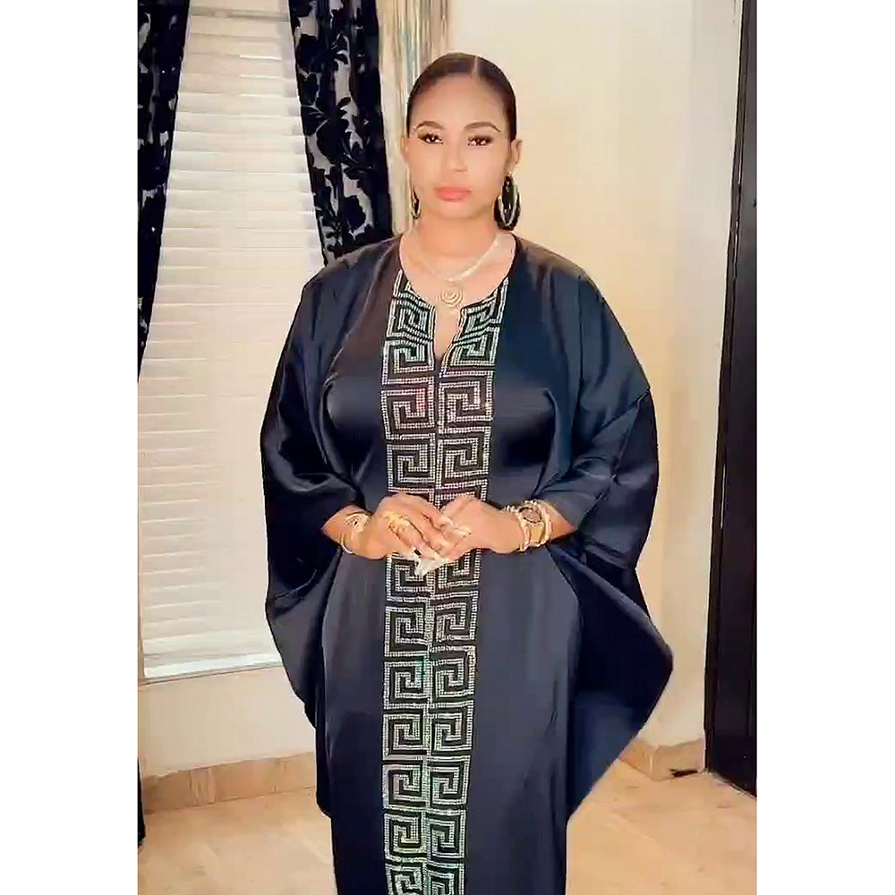 Robe de style africain pour femme grande taille, manches chauve-souris, style musulman islamique, imitation soie, strass thermocollés