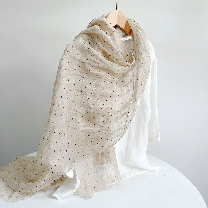 Écharpes en pur lin doux pour femmes, à pois, design rétro, longue, matière respirante, châle fin 65x180cm