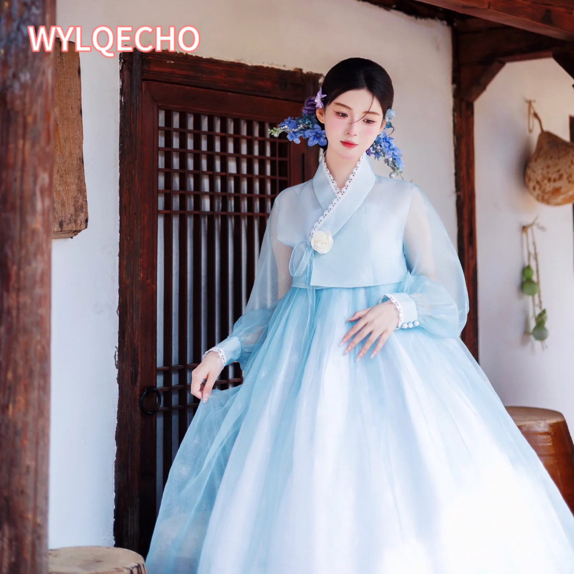 Hanbok Vêtements traditionnels coréens Robe Hanbok pour femmes Nouveau bleu Modernisé Hanbok Costume d'Halloween Cosplay Mariage Hanbok한