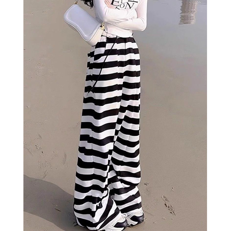Pantalon à jambes larges pour femmes, vêtements d'été simples et décontractés, Streetwear Y2K, rayé, coréen, taille haute, ample, droit