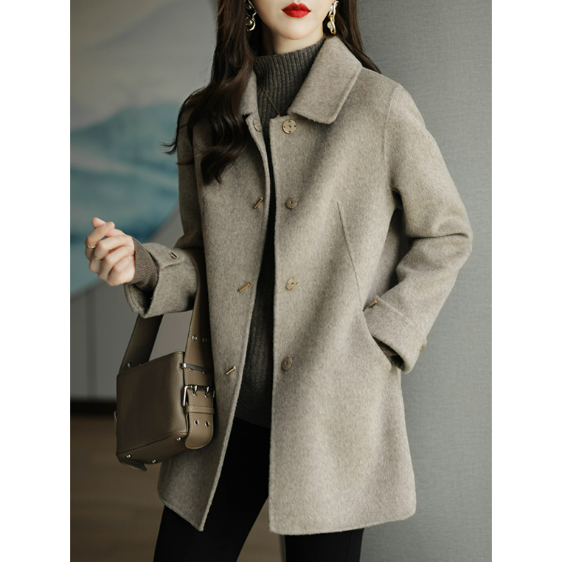 Manteau en laine pour femme, Slim, mode bureau, col carré, simple boutonnage, manteaux d'hiver pour femmes, taille large, poche, noir, 2023
