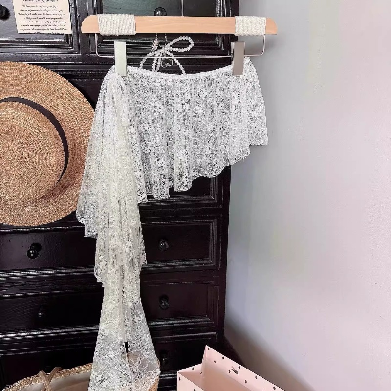 Mini-jupe irrégulière coréenne en dentelle blanche pour femme, style Ins, transparente, pour la danse, foulard de hanche en dentelle, décoration pour jeans et pantalons