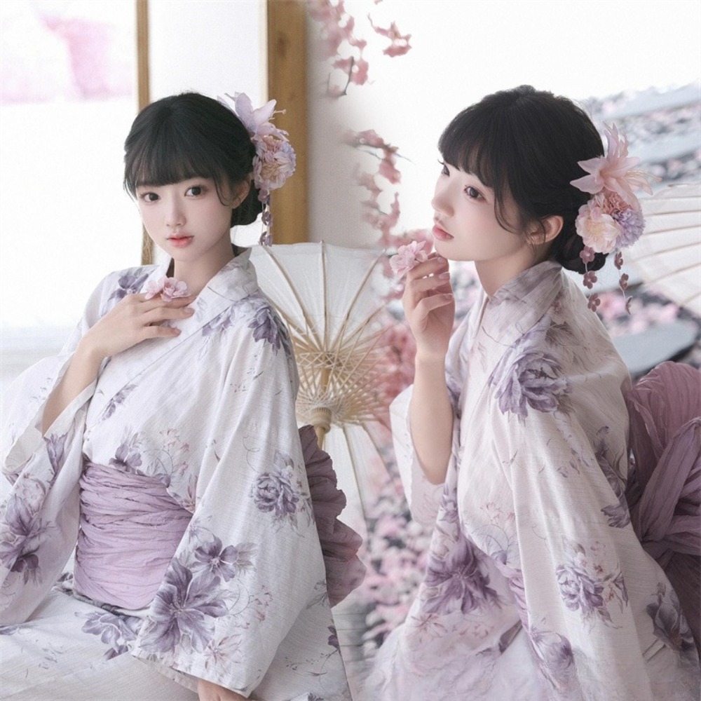 Kimono Yukata imprimé fleurs de cerisier, robe japonaise traditionnelle améliorée pour femmes, costume de cosplay pour séance photo et Halloween