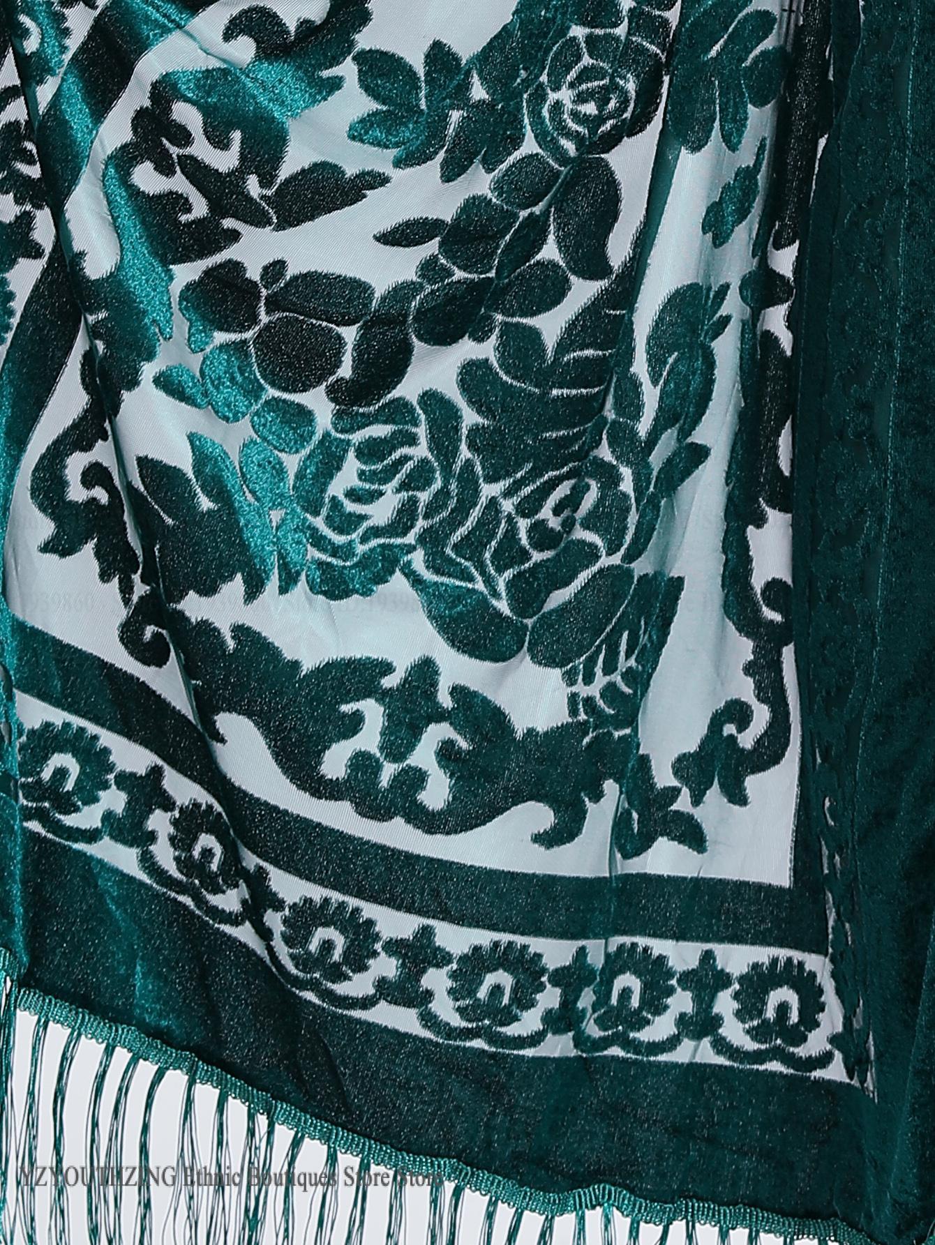 Femmes velours écharpe châle femme longue Jacquard foulards Noble châle automne printemps Poncho Wrap luxe Pashmina gland cape Bufanda