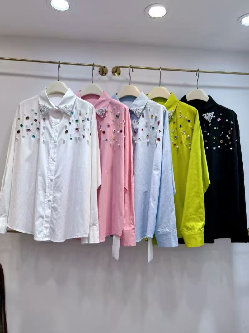 Chemises élégantes en perles pour femmes, chemisiers amples à manches longues pour dames, mode Y2k, nouveaux hauts Chic pour femmes, vêtements pour femmes